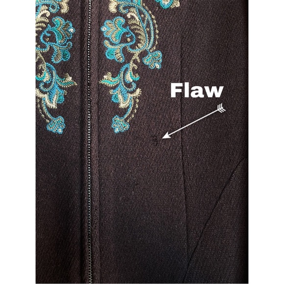 VINTAGE MANGO Y2K 70s Brown & Blue Floral Embroidered Penny Lane Wool Coat XS - Picture 6 of 11